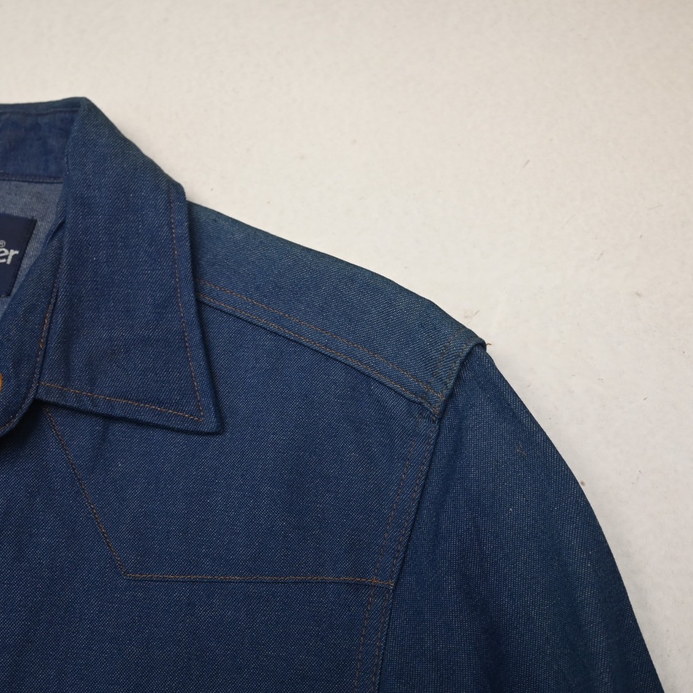 Vtg Wrangler Large Cotton Denim Pearl Snap L/S Western Rockabilly Rodeo Shirt - Picture 7 of 12